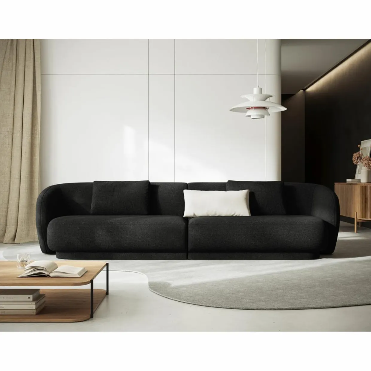 Canapé Linden Chenille 4 Places noir - 304x102x72 cm-Mazzini Sofas