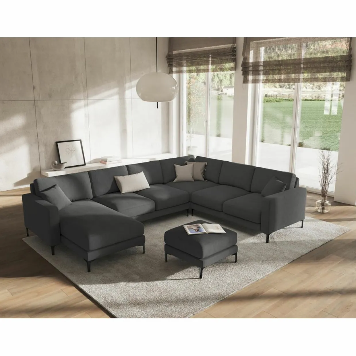 Canapé Panoramique droit Venus 6 Places gris foncé - 326x236x90 cm-Mazzini Sofas New