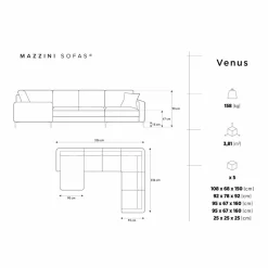 Canapé Panoramique droit Venus 6 Places gris foncé - 326x236x90 cm-Mazzini Sofas New