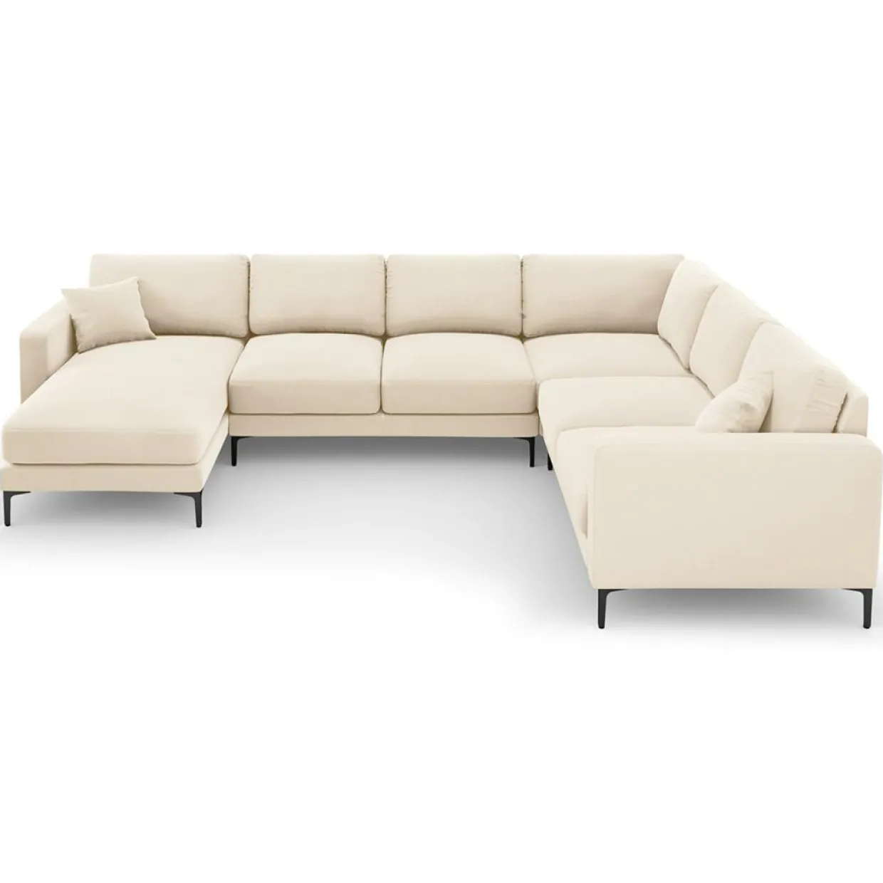Canapé Panoramique droit Velours Venus 6 Places beige clair - 326x236x90 cm-Mazzini Sofas Discount