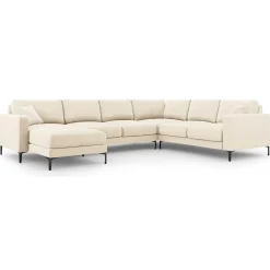 Canapé Panoramique droit Velours Venus 6 Places beige clair - 326x236x90 cm-Mazzini Sofas Discount