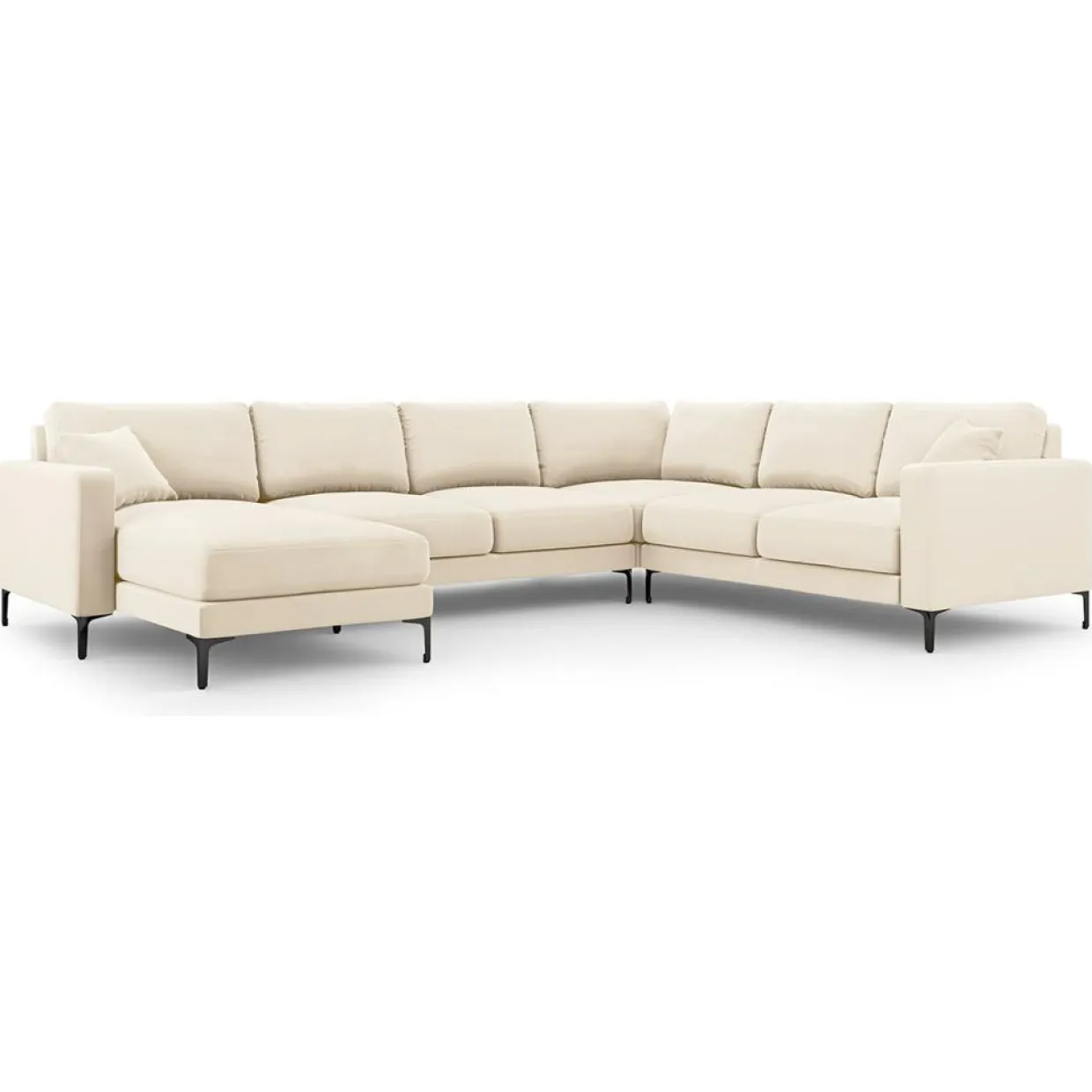 Canapé Panoramique droit Velours Venus 6 Places beige clair - 326x236x90 cm-Mazzini Sofas Discount