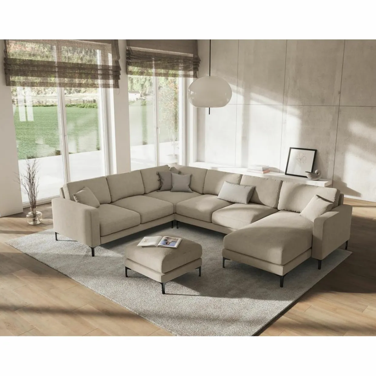 Mazzini Sofas Canapés^Canapé Panoramique gauche Venus 6 Places beige - 326x236x90 cm