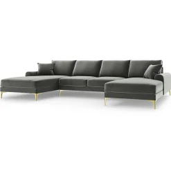 Mazzini Sofas Canapés^Canapé Panoramique Velvet 6 places Madara gris - 334x182x90 cm