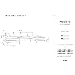 Mazzini Sofas Canapés^Canapé Panoramique Velvet 6 places Madara gris - 334x182x90 cm