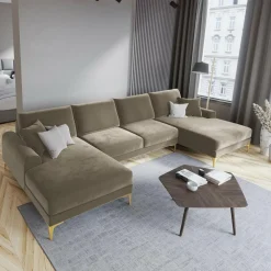 Mazzini Sofas Canapés^Canapé Panoramique Velvet 6 places Madara beige - 334x182x90 cm