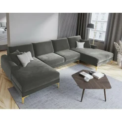 Mazzini Sofas Canapés^Canapé Panoramique Velvet 6 places Madara beige - 334x182x90 cm