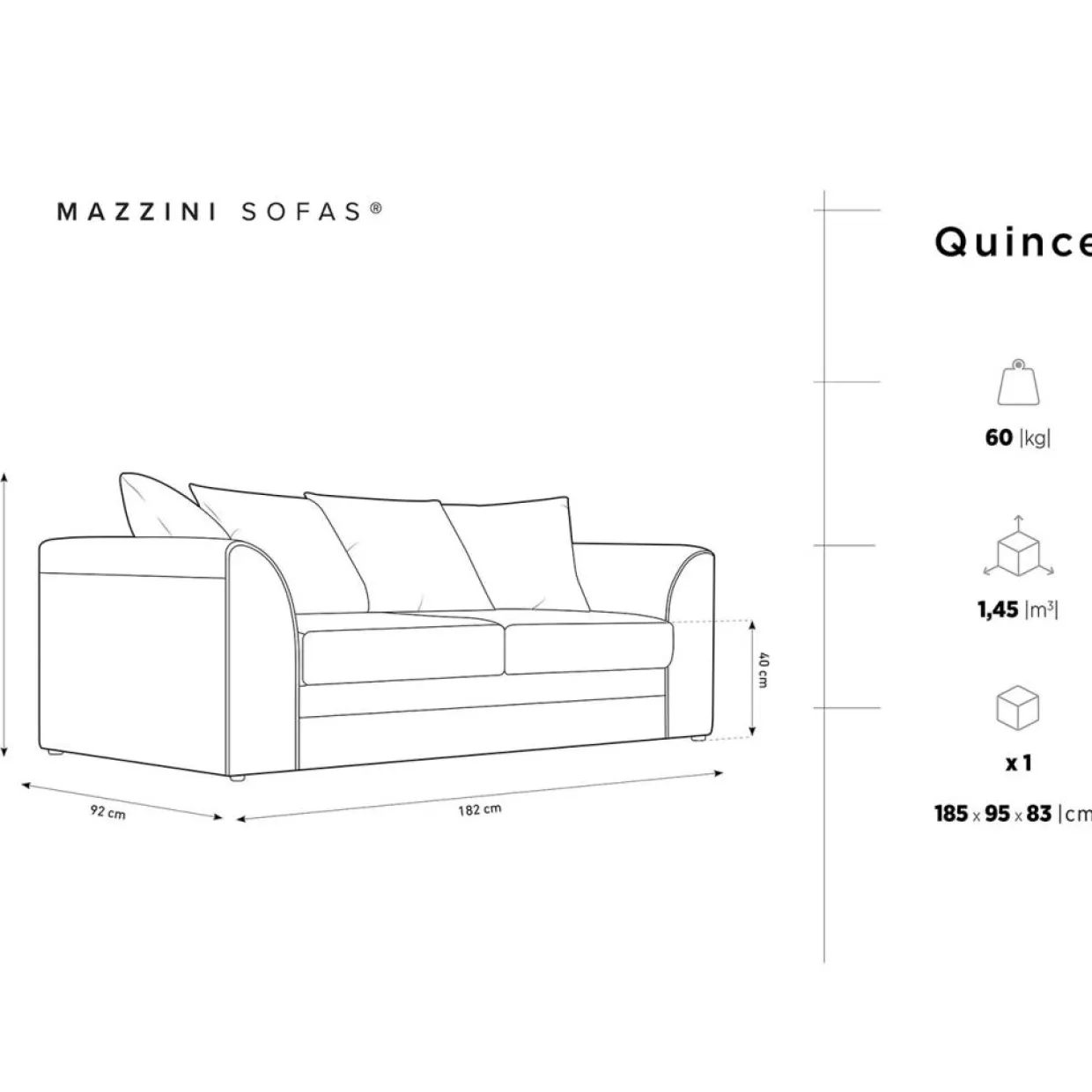 Canapé Quince 3 Places bleu - 182x92x80 cm-Mazzini Sofas New