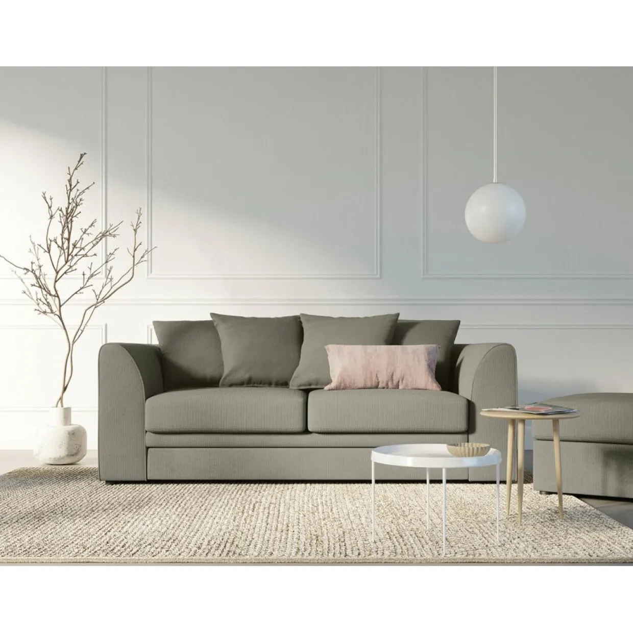 Mazzini Sofas Canapés^Canapé Quince Velours côtelé 3 Places gris clair - 182x92x80 cm