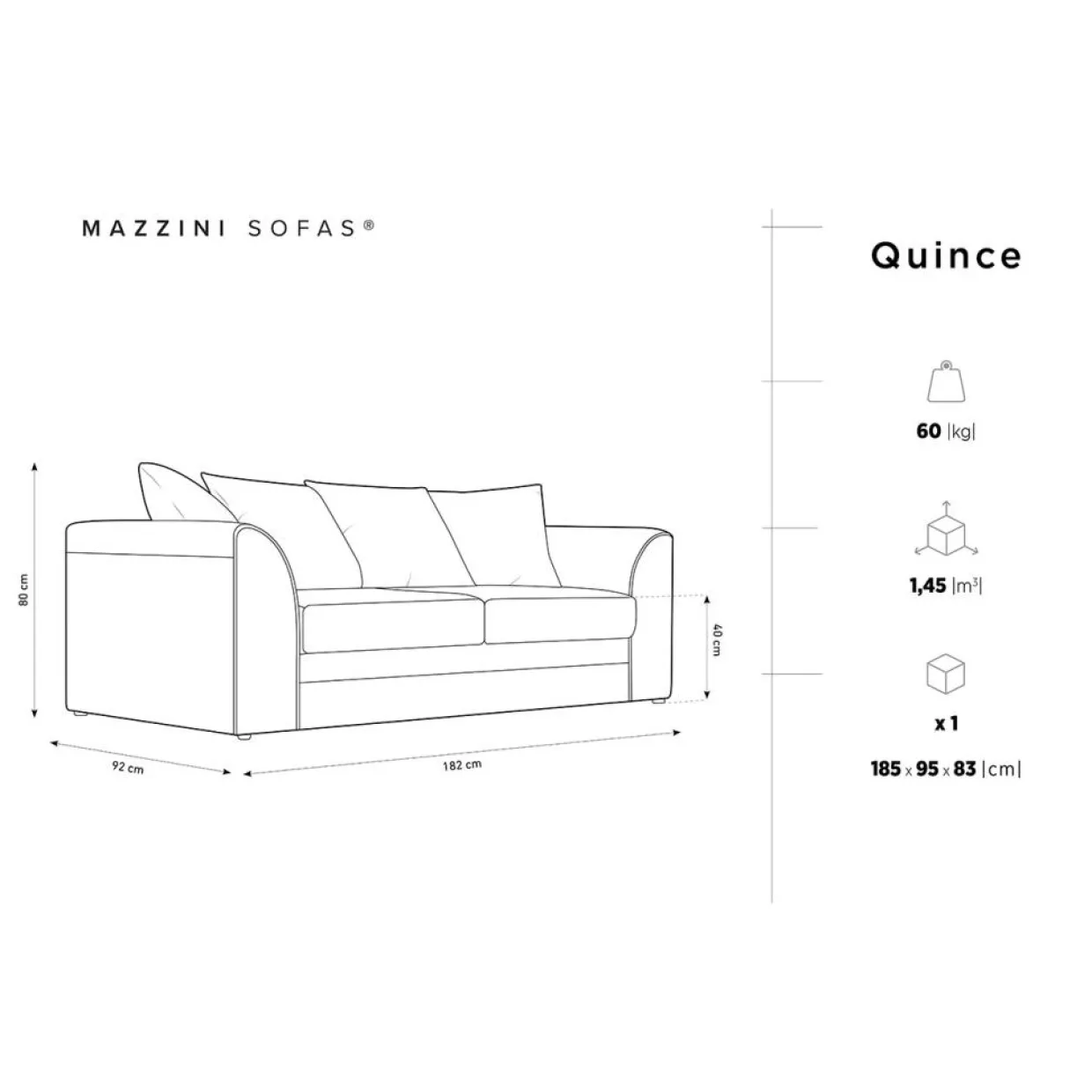 Mazzini Sofas Canapés^Canapé Quince Velours côtelé 3 Places gris clair - 182x92x80 cm