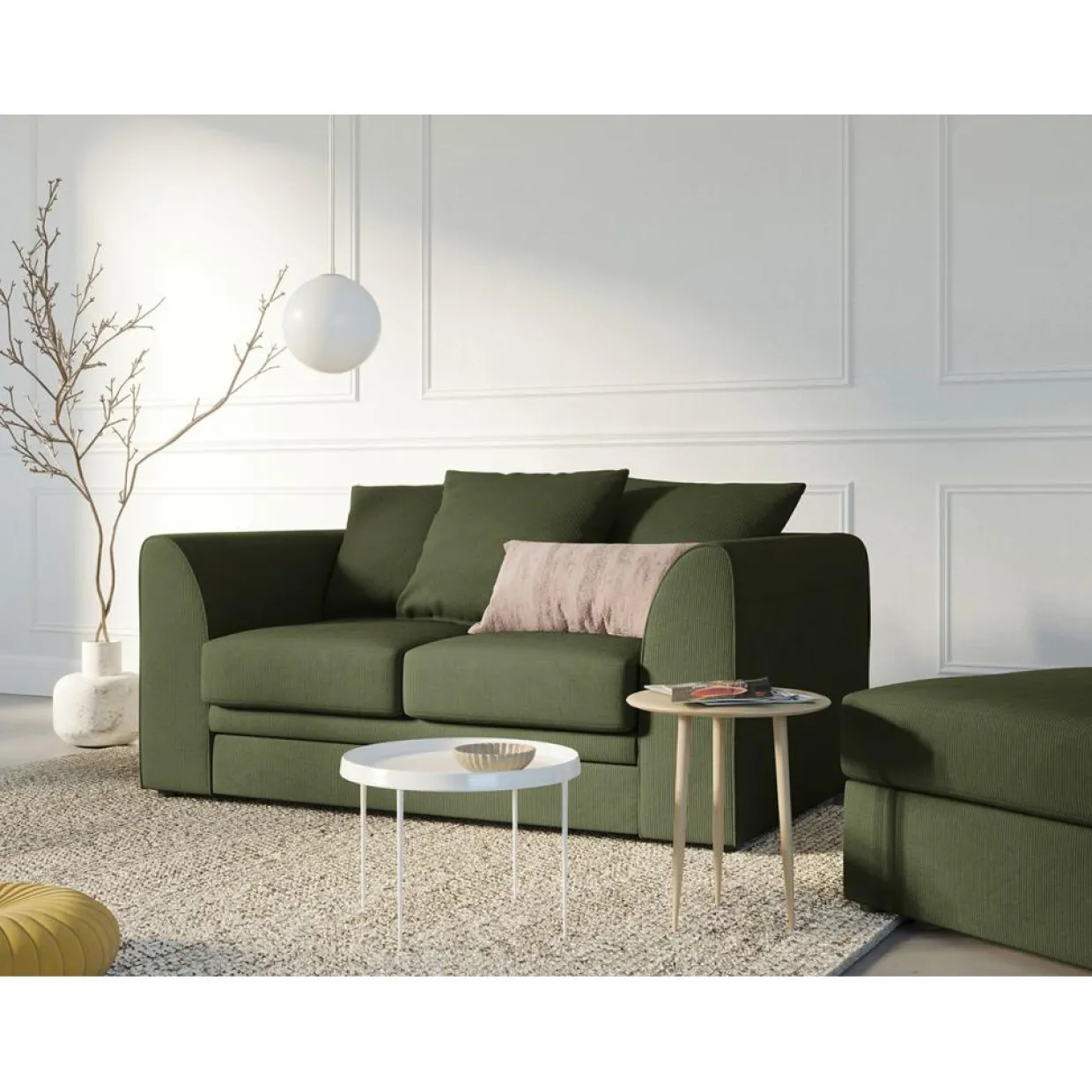 Canapé Quince Velours côtelé 2 Places vert - 150x92x80 cm-Mazzini Sofas Sale