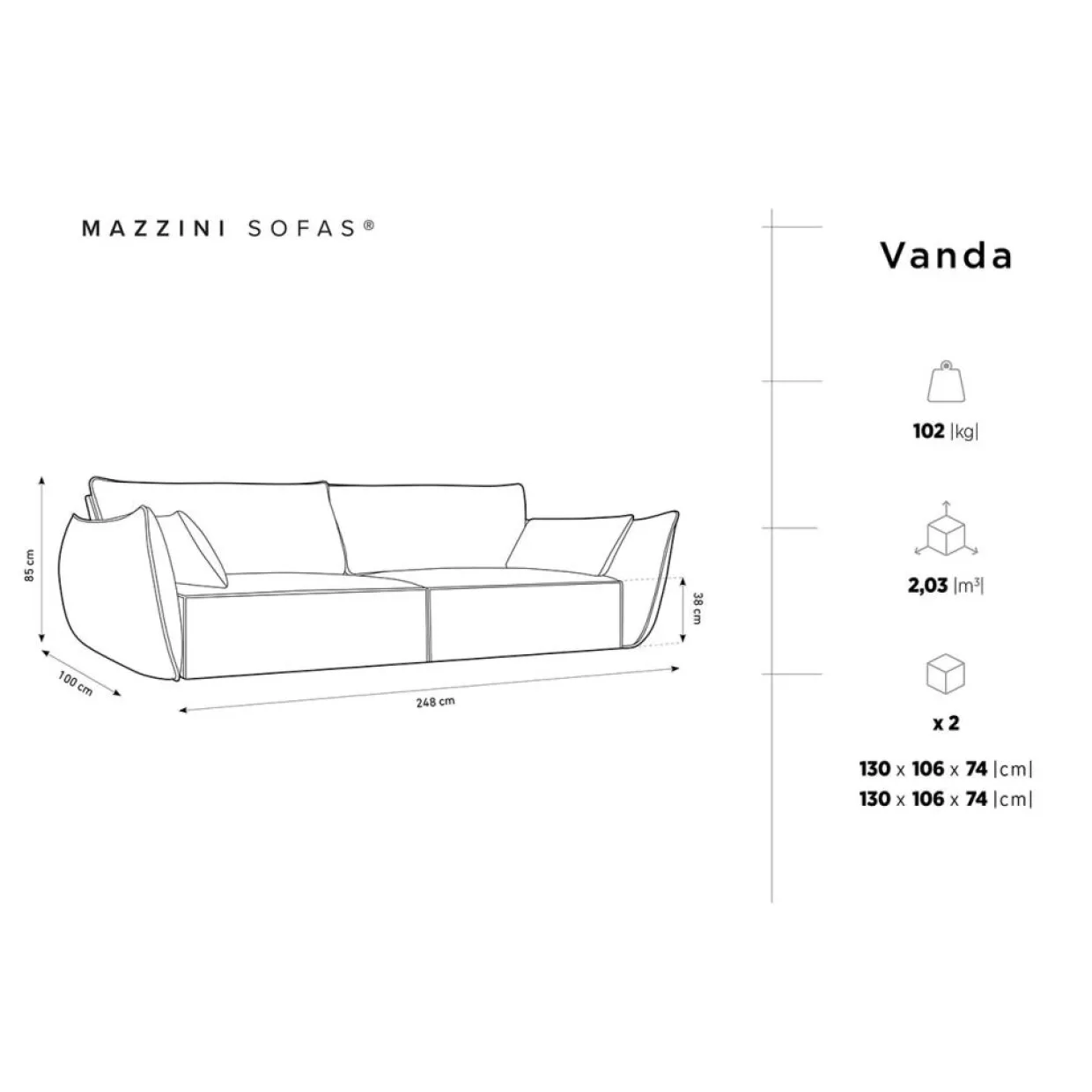 Mazzini Sofas Canapés^Canapé Vanda 4 Places bleu roi - 248x100x85 cm