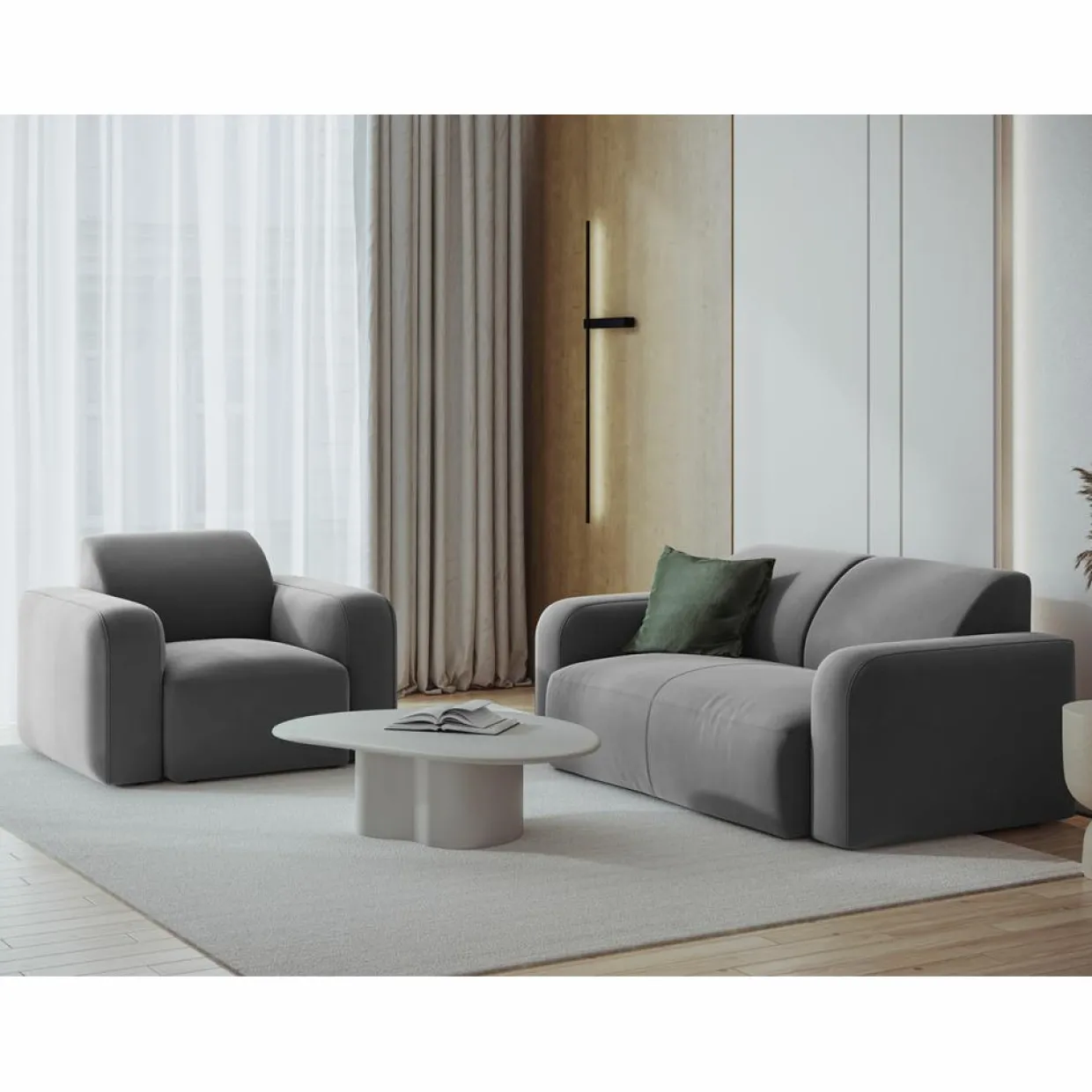 Mazzini Sofas Canapés^Canapé Velours Jasmin 2 Places gris - 170x95x72 cm