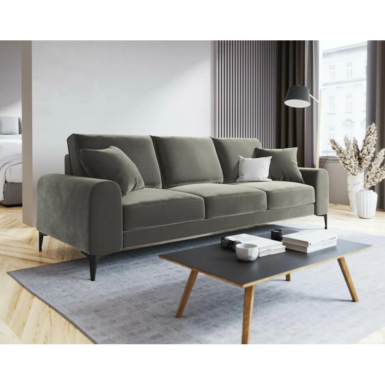 Mazzini Sofas Canapés^Canapé Velours Madara gris - 222x102x90 cm