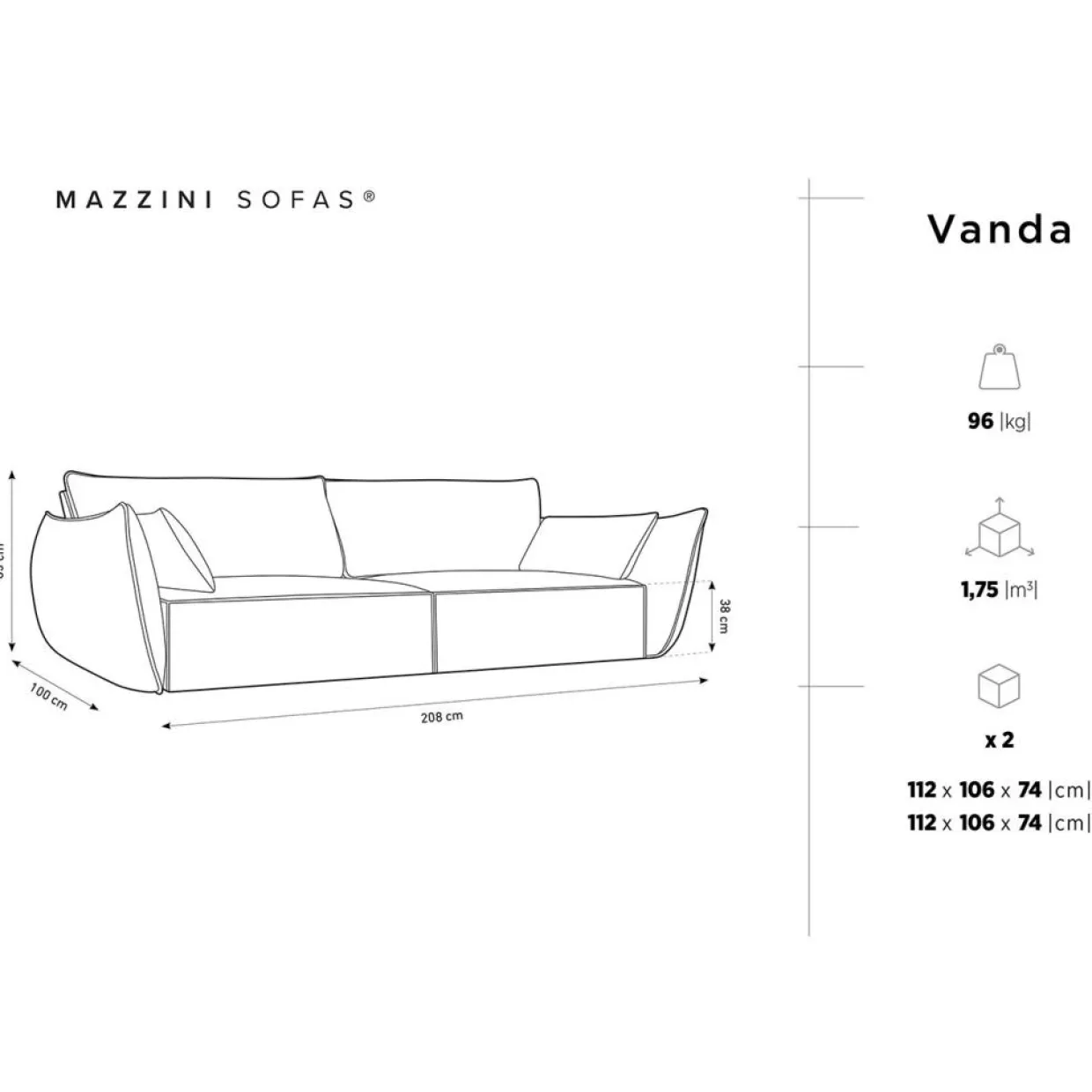 Mazzini Sofas Canapés^Canapé Velours Vanda 3 Places beige clair - 208x100x85 cm