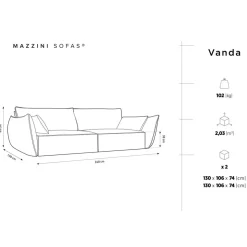 Mazzini Sofas Canapés^Canapé Velours Vanda 4 Places noir - 248x100x85 cm