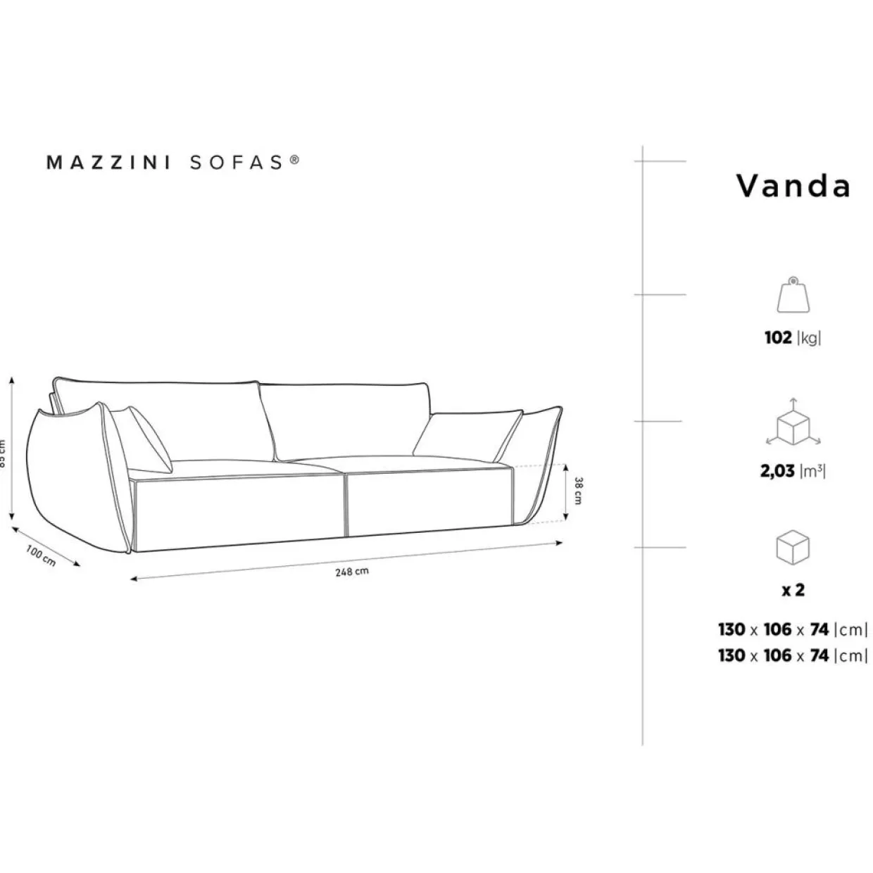 Mazzini Sofas Canapés^Canapé Velours Vanda 4 Places noir - 248x100x85 cm