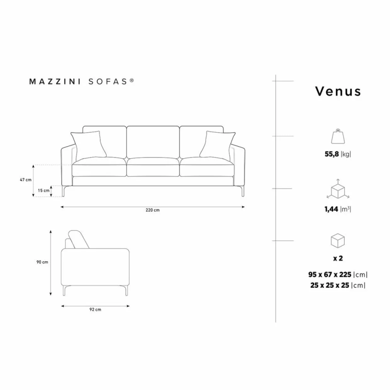 Canapé Velours Venus 3 Places gris - 220x92x90 cm-Mazzini Sofas Hot
