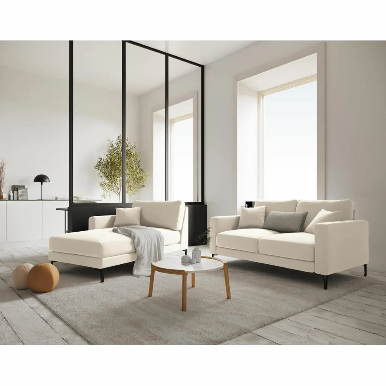 Canapé Velours Venus 2 Places beige clair - 158x92x90 cm-Mazzini Sofas Discount