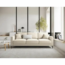 Canapé Velours Venus 3 Places beige clair - 220x92x90 cm-Mazzini Sofas