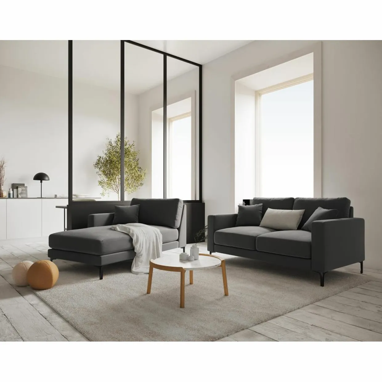 Canapé Velours Venus 2 Places gris - 158x92x90 cm-Mazzini Sofas New