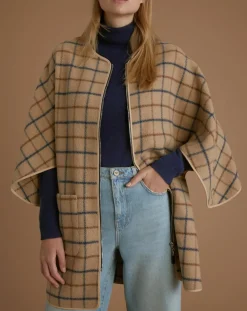 Cape en Laine mélangée à carreaux beige moyen-Cyrillus Best