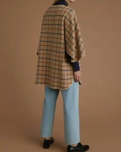 Cape en Laine mélangée à carreaux beige moyen-Cyrillus Best