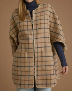 Cape en Laine mélangée à carreaux beige moyen-Cyrillus Best