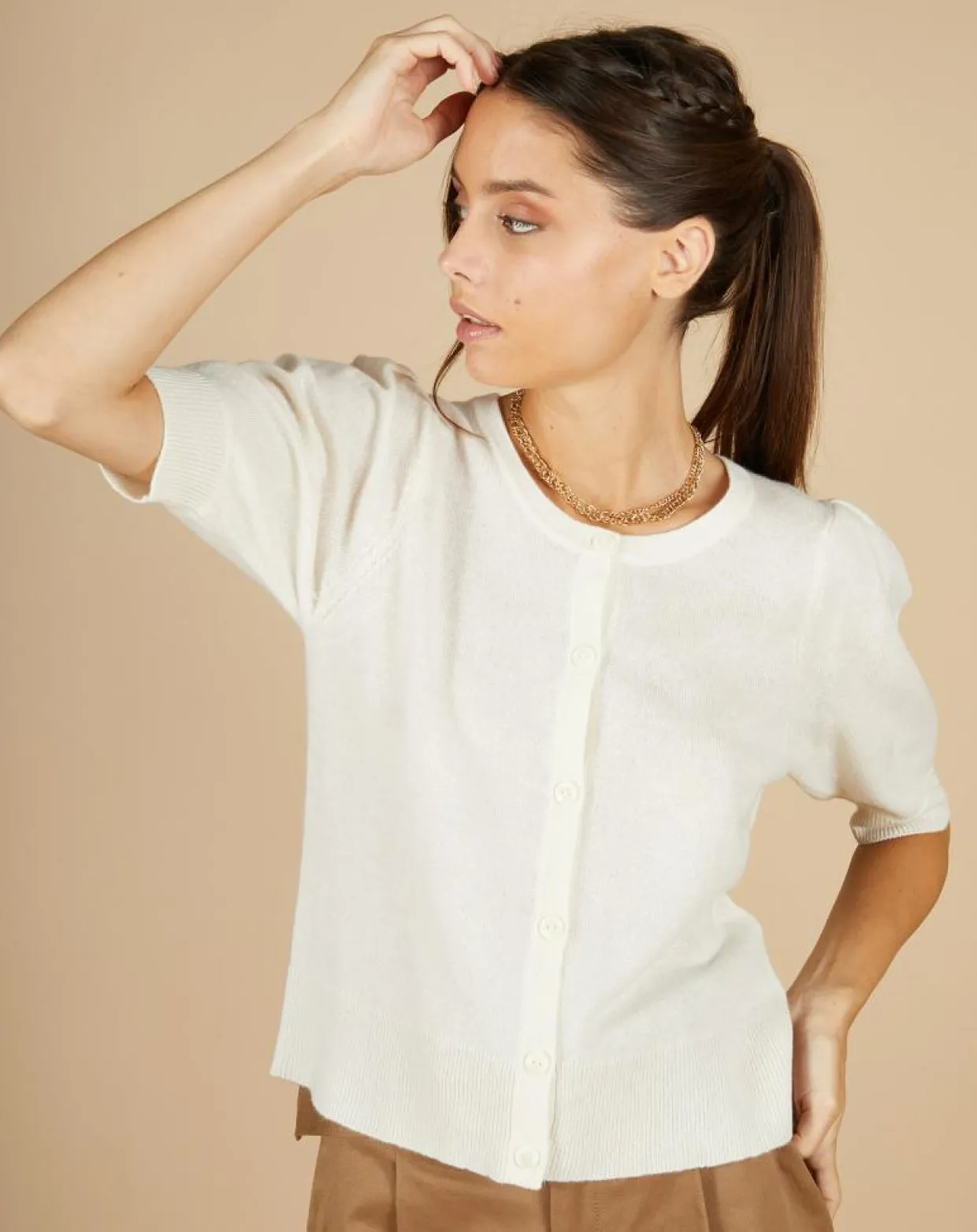 Femme Cashmere Tribu Gilets Et Cardigans^Cardigan 100% Cachemire Claire manches ballon écru