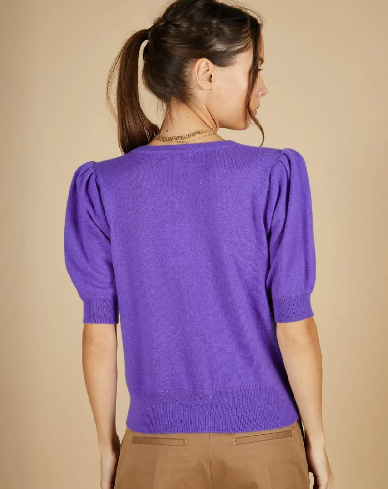 Femme Cashmere Tribu Gilets Et Cardigans^Cardigan 100% Cachemire Claire manches ballon violet