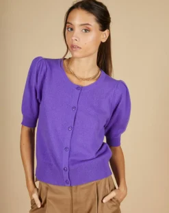 Femme Cashmere Tribu Gilets Et Cardigans^Cardigan 100% Cachemire Claire manches ballon violet