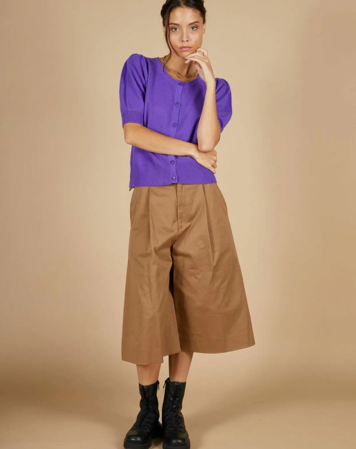 Femme Cashmere Tribu Gilets Et Cardigans^Cardigan 100% Cachemire Claire manches ballon violet