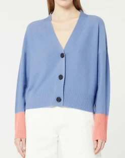 Cardigan 100% Cachemire Fabiola col V bicolore bleu/rose-Galeries Lafayette Outlet