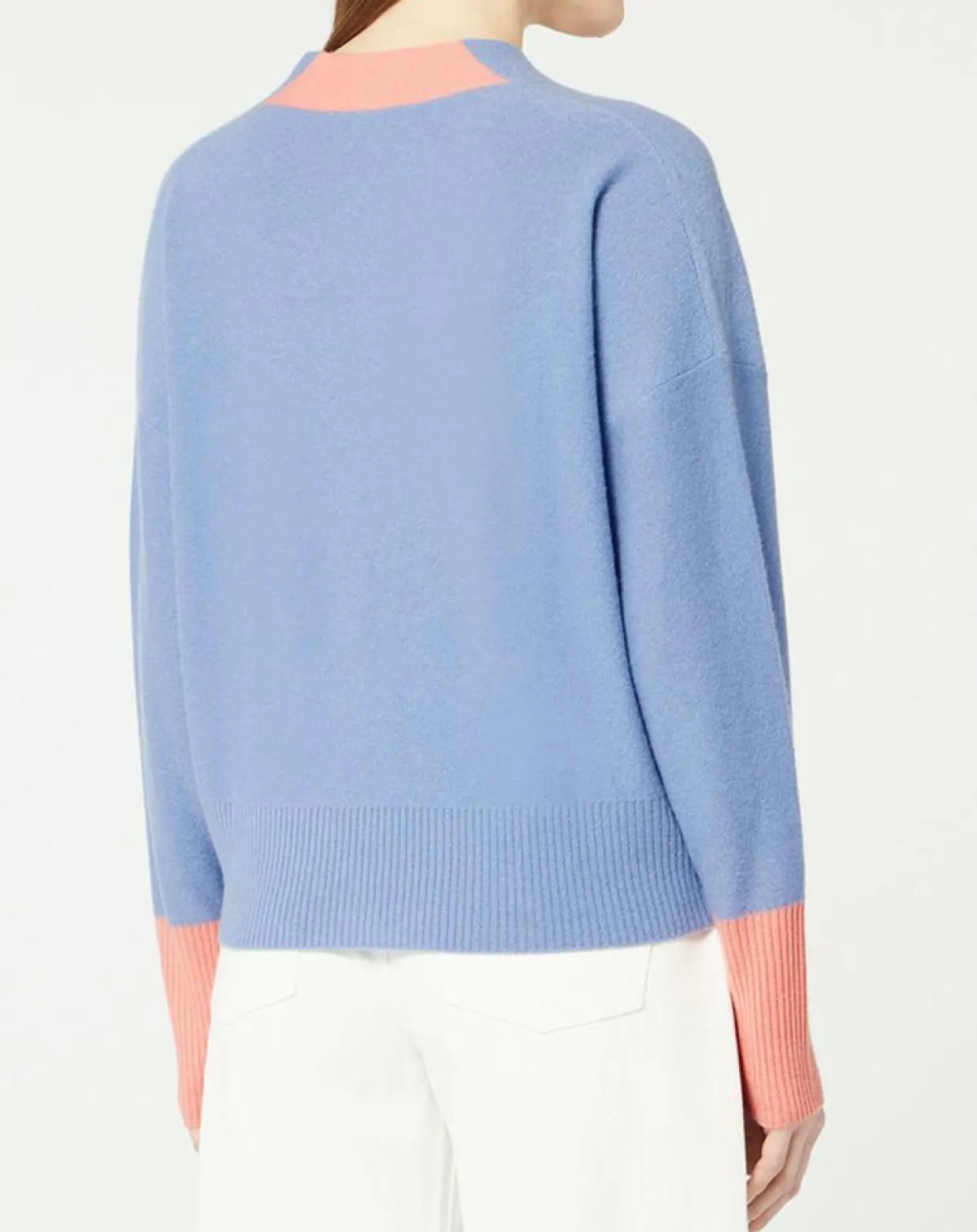 Cardigan 100% Cachemire Fabiola col V bicolore bleu/rose-Galeries Lafayette Outlet