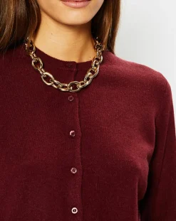 Cardigan 100% Cachemire Yacao col rond rouge foncé-Galeries Lafayette Sale