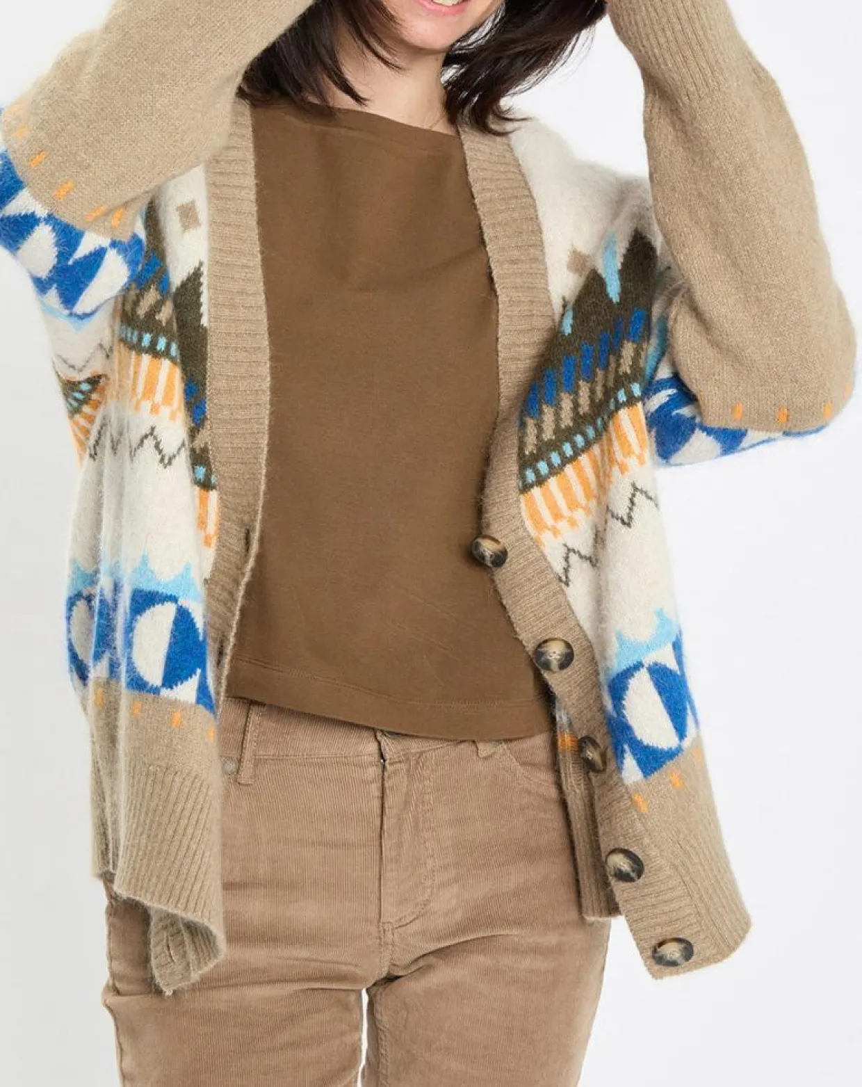 Cardigan en Alpaga, Laine & Cachemire mélangés jacquard graphique multicolore-Marc O'Polo