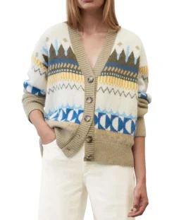 Cardigan en Alpaga, Laine & Cachemire mélangés jacquard graphique multicolore-Marc O'Polo