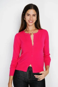 Cardigan en Cachemire mélangé ras de cou fushia-Assuili Online