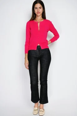 Cardigan en Cachemire mélangé ras de cou fushia-Assuili Online