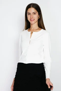 Cardigan en Cachemire mélangé ras de cou naturel-Assuili Sale
