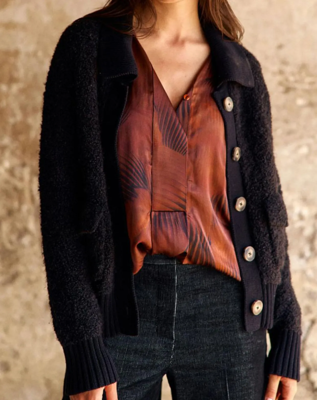 Cardigan en Laine & Alpaga mélangés Manon noir-Lauren Vidal New
