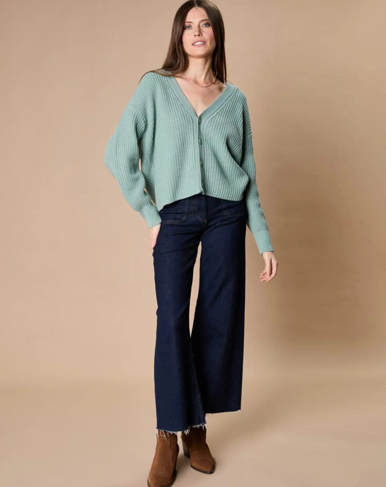 Cardigan en Laine & Cachemire mélangés Noémie sauge-Oscar et Louise Outlet