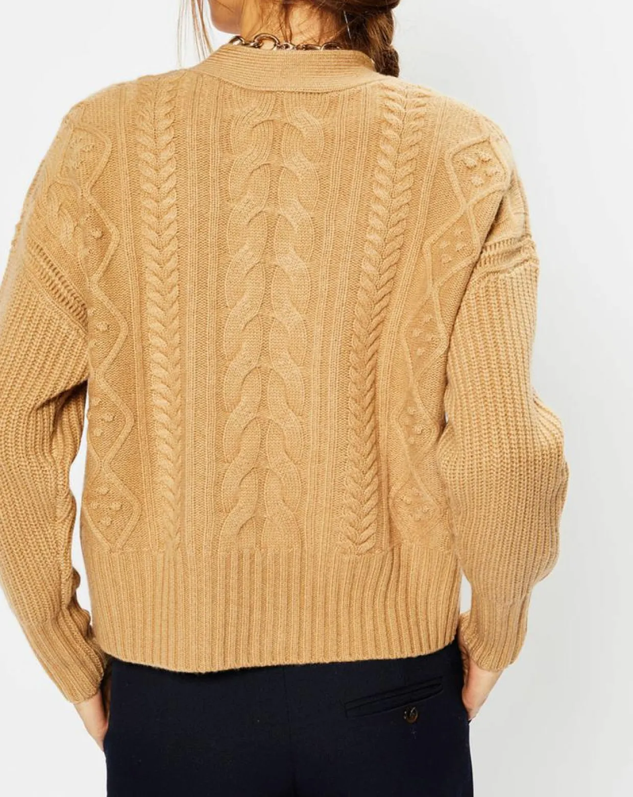 Cardigan en Laine & Cachemire Fabiola T col V beige-Galeries Lafayette Best