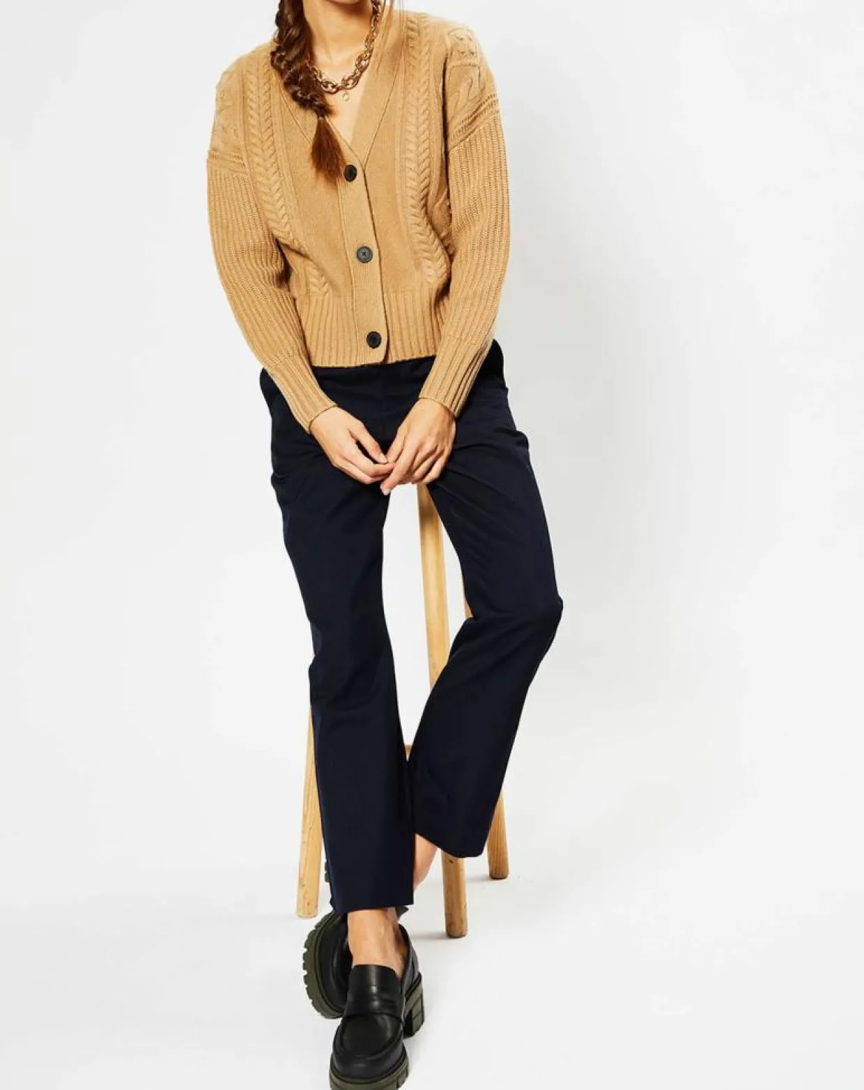 Cardigan en Laine & Cachemire Fabiola T col V beige-Galeries Lafayette Best