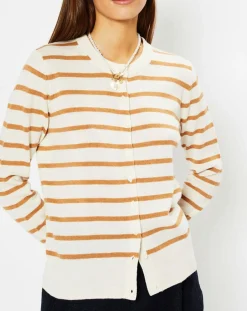 Femme Galeries Lafayette Gilets Et Cardigans^Cardigan en Laine & Cachemire Sacao rayé col rond beige/écru