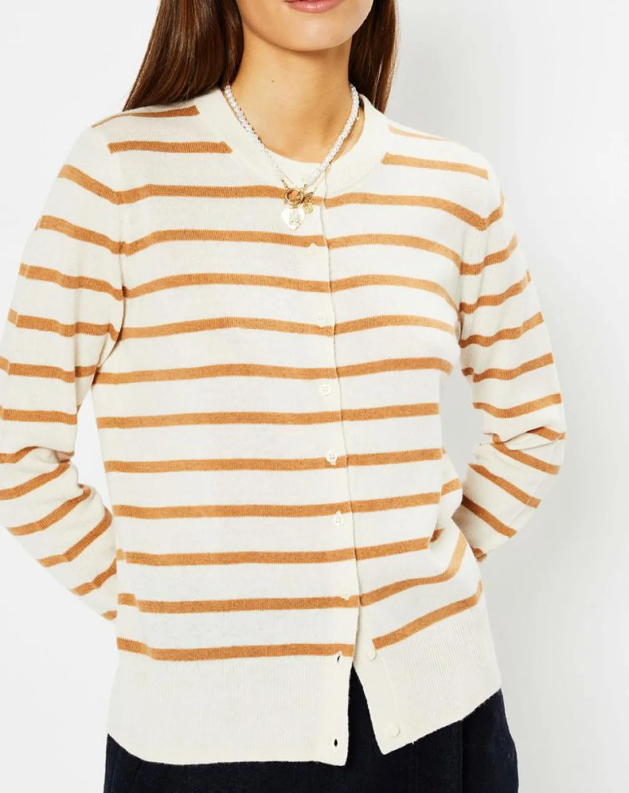 Femme Galeries Lafayette Gilets Et Cardigans^Cardigan en Laine & Cachemire Sacao rayé col rond beige/écru
