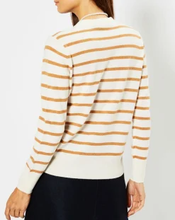 Femme Galeries Lafayette Gilets Et Cardigans^Cardigan en Laine & Cachemire Sacao rayé col rond beige/écru