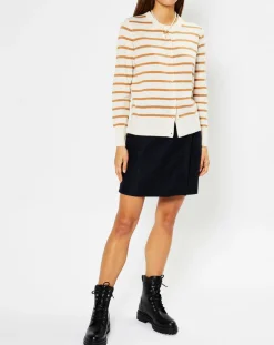 Femme Galeries Lafayette Gilets Et Cardigans^Cardigan en Laine & Cachemire Sacao rayé col rond beige/écru