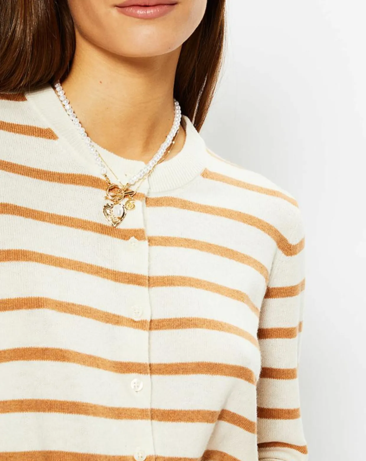 Femme Galeries Lafayette Gilets Et Cardigans^Cardigan en Laine & Cachemire Sacao rayé col rond beige/écru