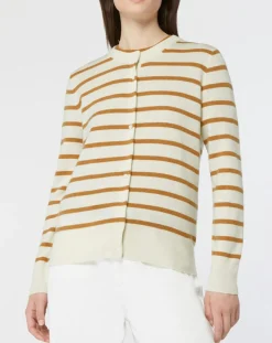 Femme Galeries Lafayette Gilets Et Cardigans^Cardigan en Laine & Cachemire Sacao rayé col rond beige/écru